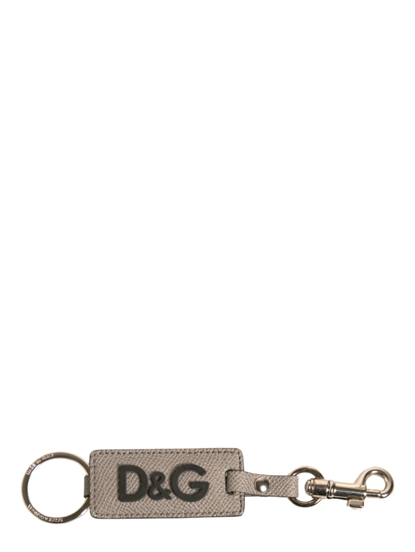 Beige DG Logo Leather Gold Metal Men Keychain Keyring