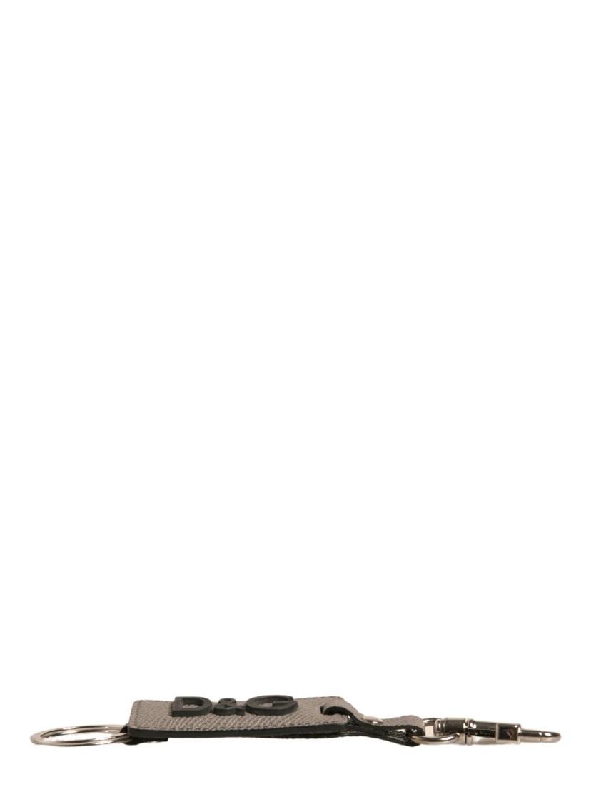 Beige DG Logo Leather Gold Metal Men Keychain Keyring