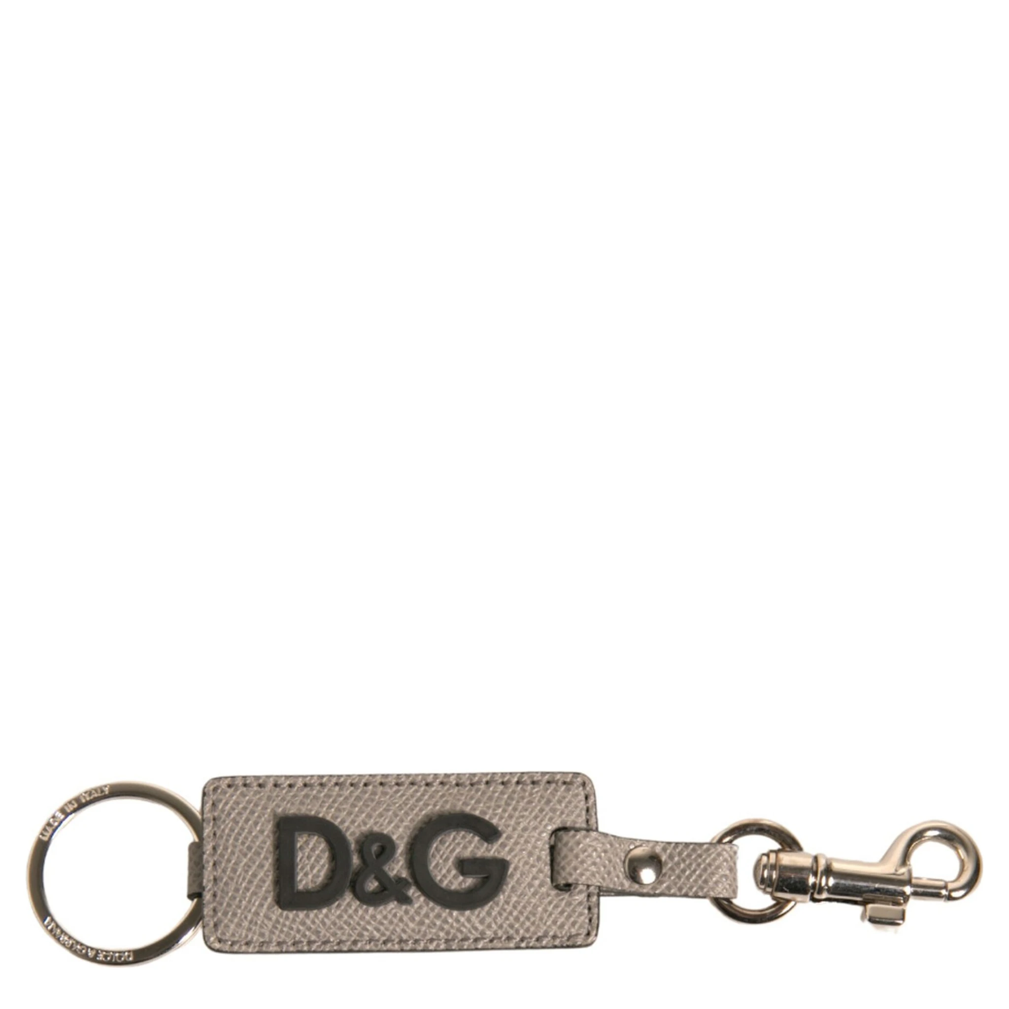 Beige DG Logo Leather Gold Metal Men Keychain Keyring