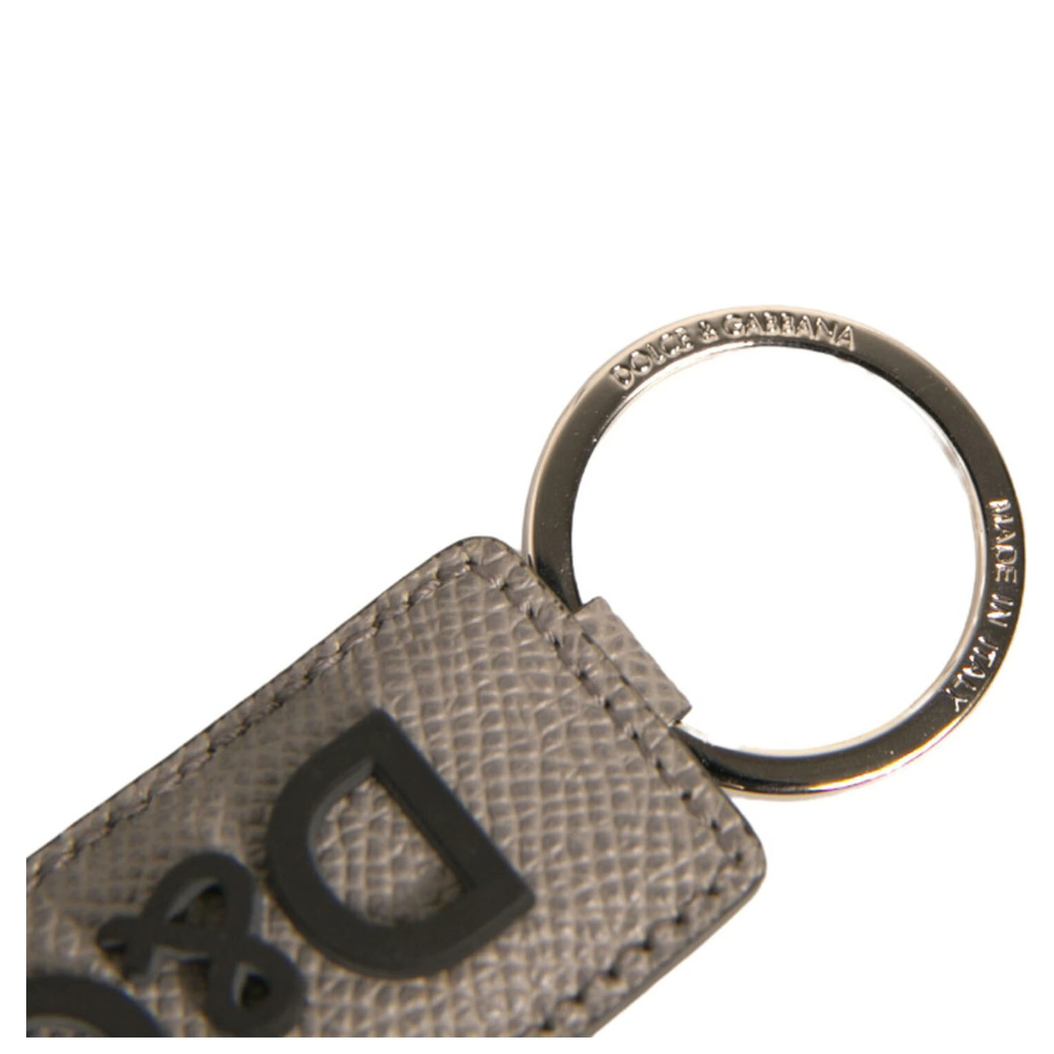 Beige DG Logo Leather Gold Metal Men Keychain Keyring