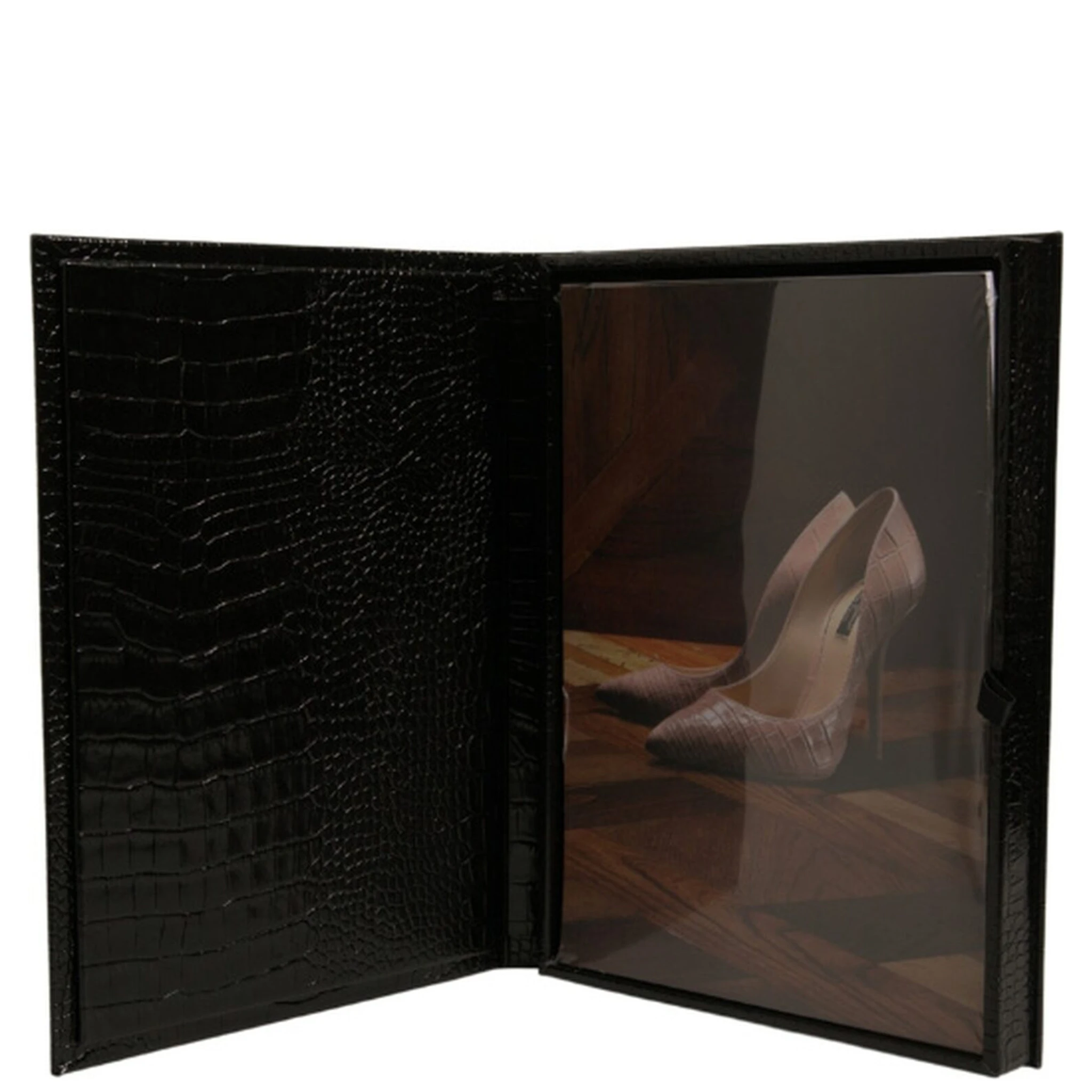 Elegant Black Leather Logo Plaque Holder Catalogue Case