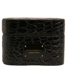 Black Leather Metal Logo Plaque Holder Airpods Case