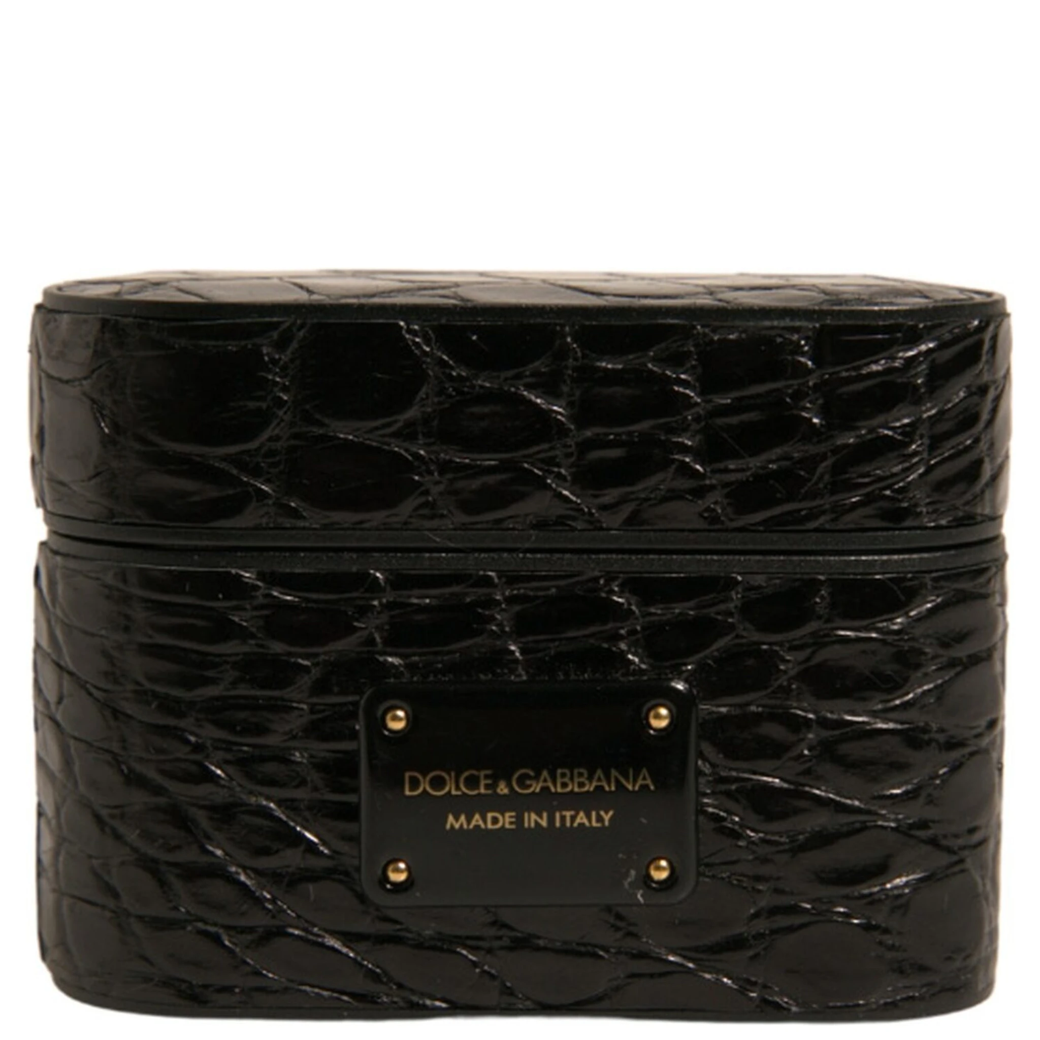 Black Leather Metal Logo Plaque Holder Airpods Case