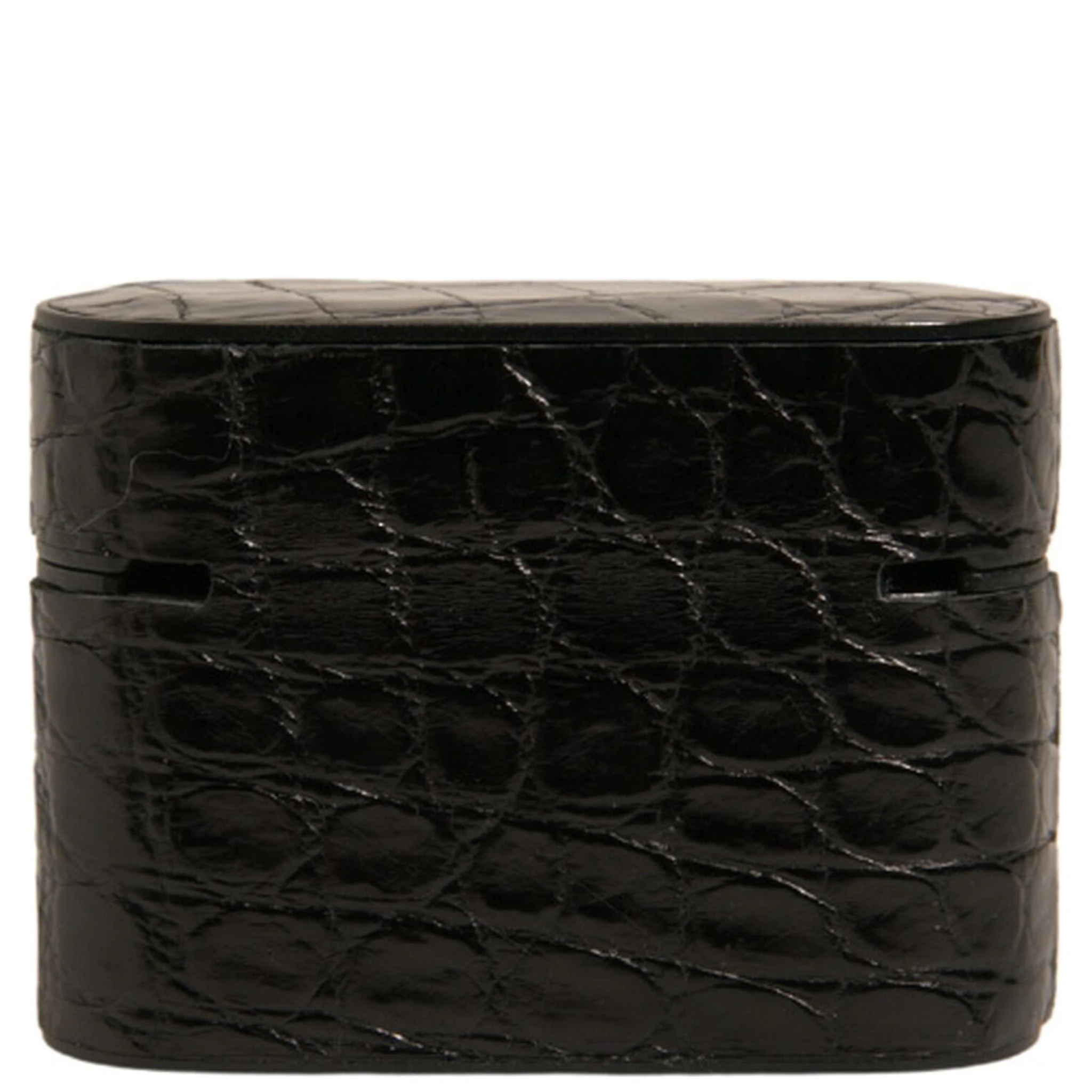 Black Leather Metal Logo Plaque Holder Airpods Case