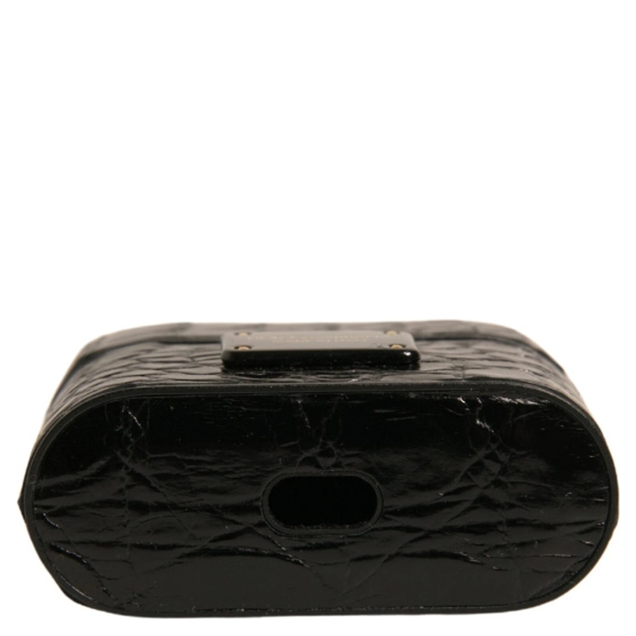 Black Leather Metal Logo Plaque Holder Airpods Case