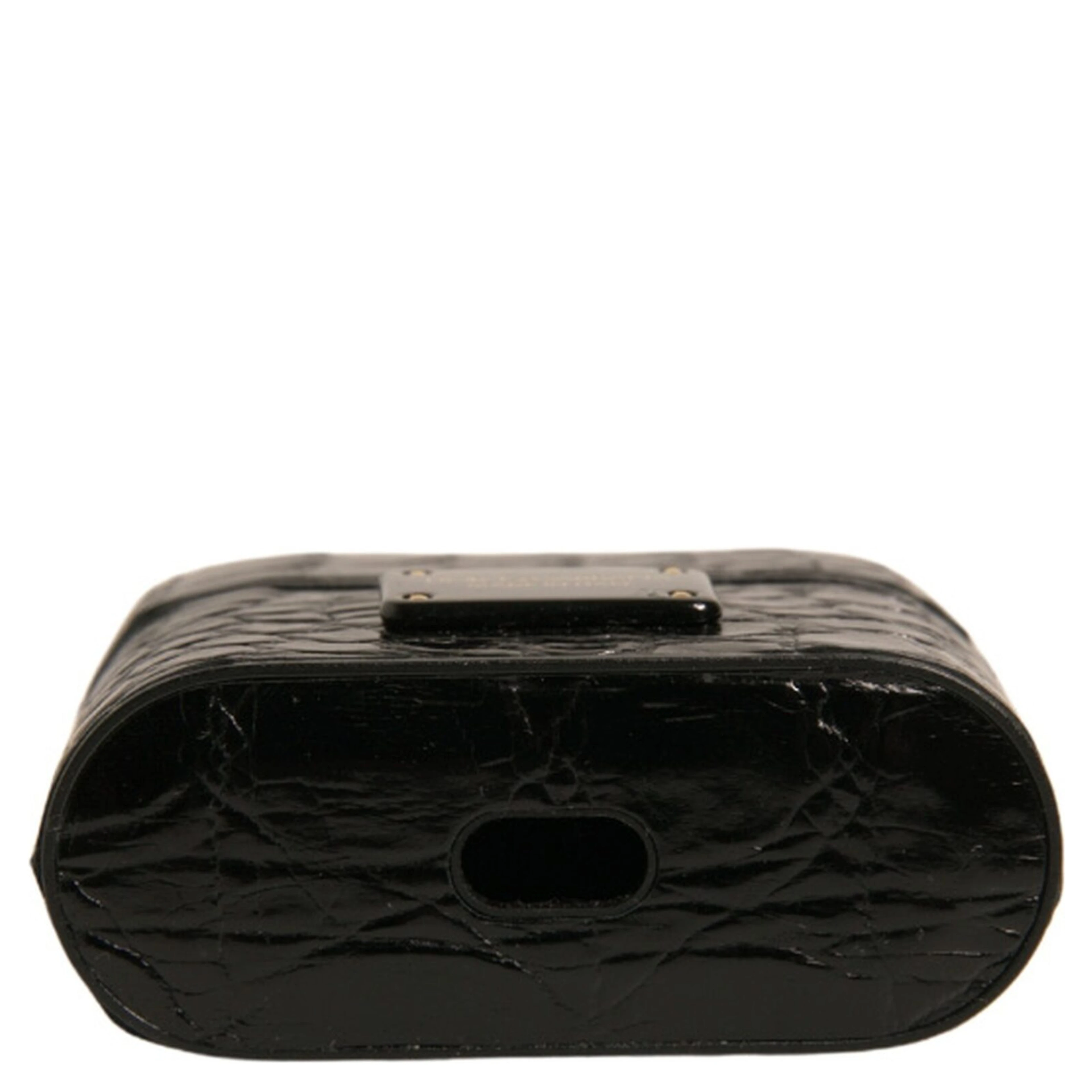 Black Leather Metal Logo Plaque Holder Airpods Case