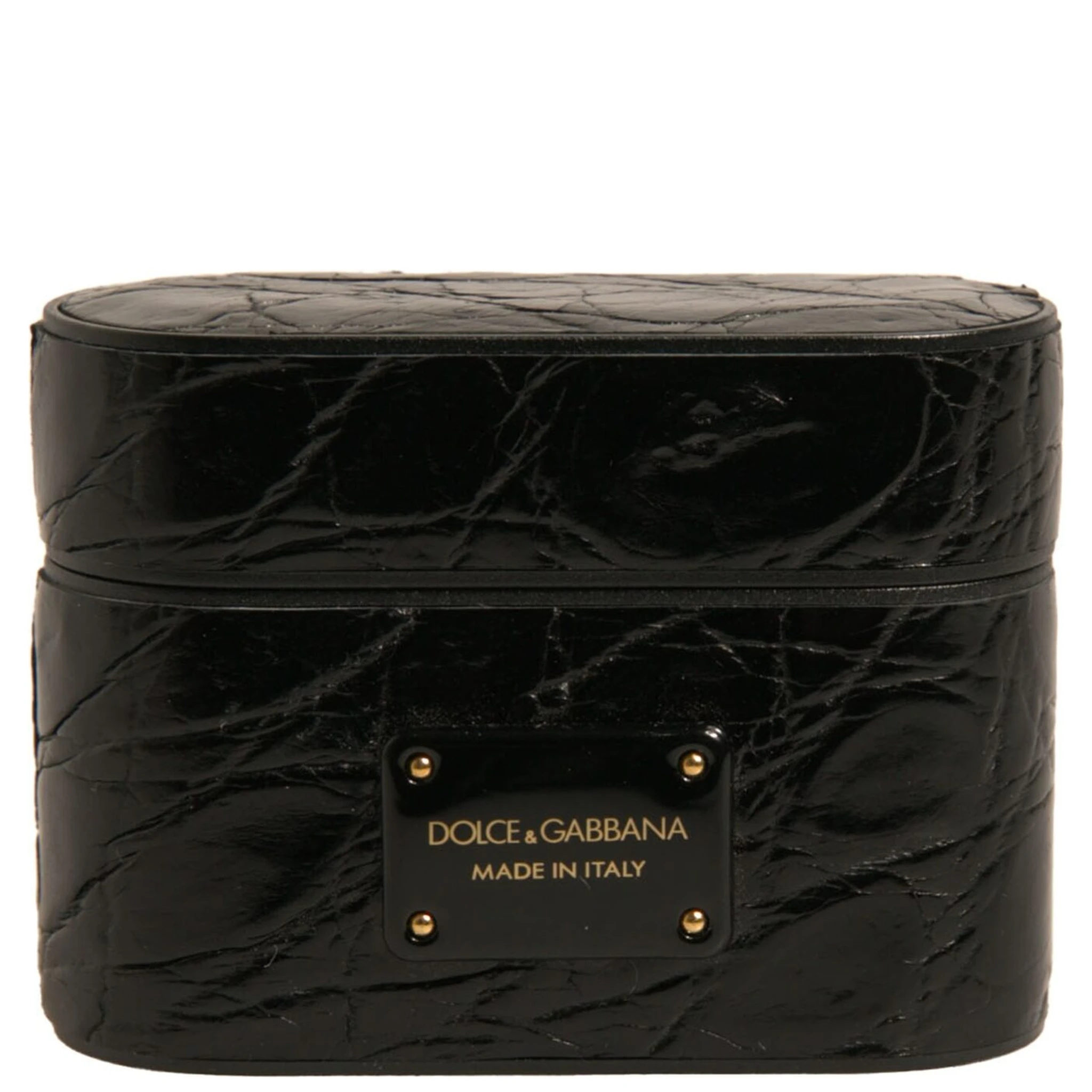 Black Leather Metal Logo Plaque Holder Airpods Case