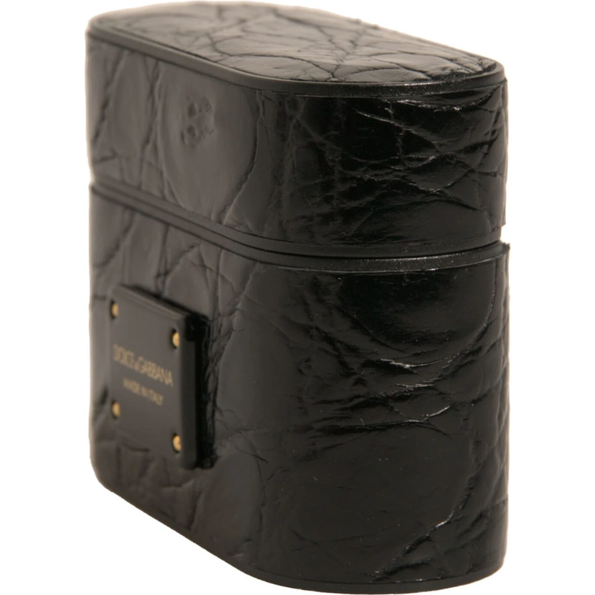 Black Leather Metal Logo Plaque Holder Airpods Case