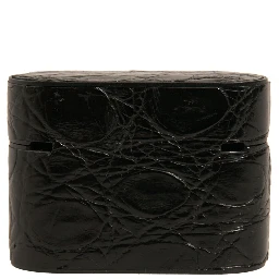 Black Leather Metal Logo Plaque Holder Airpods Case