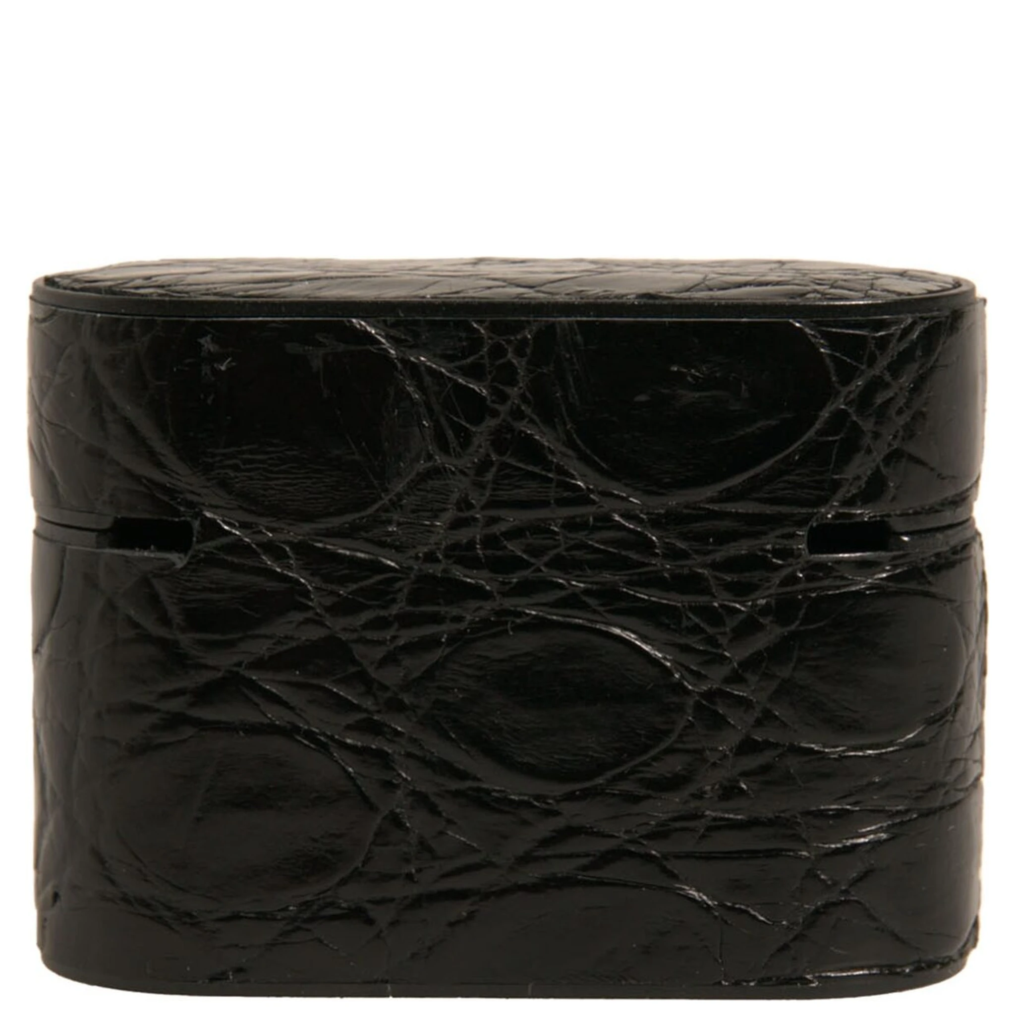 Black Leather Metal Logo Plaque Holder Airpods Case