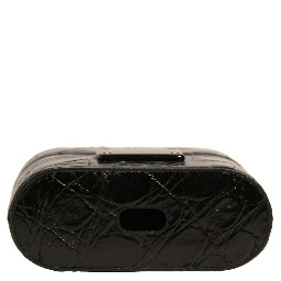 Black Leather Metal Logo Plaque Holder Airpods Case