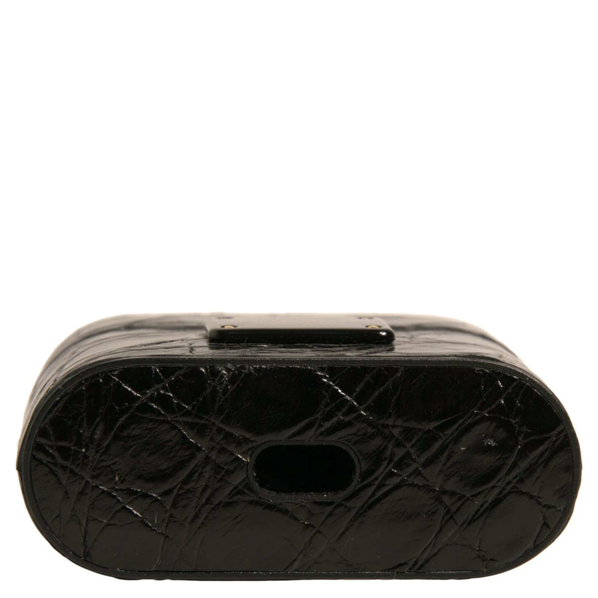 Black Leather Metal Logo Plaque Holder Airpods Case