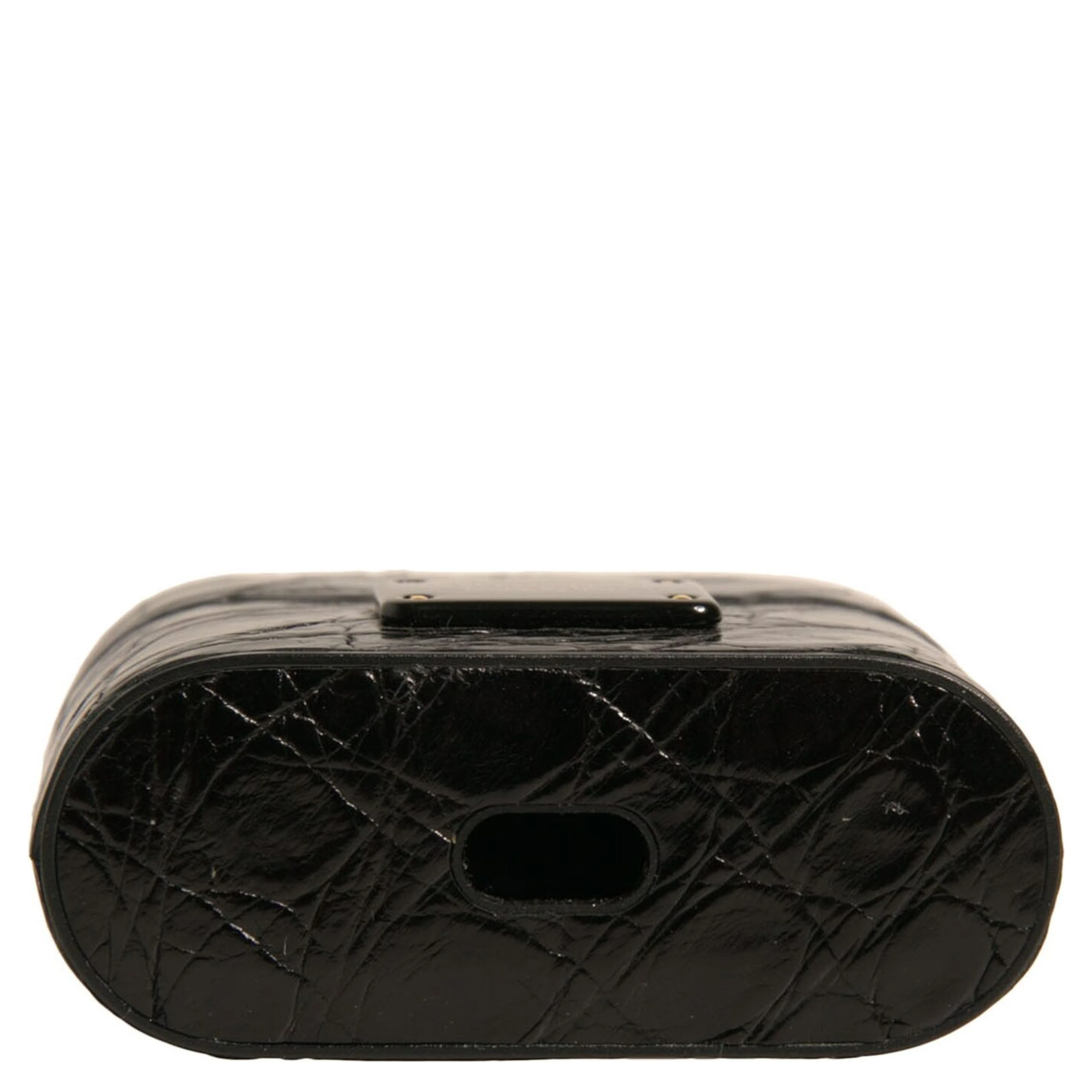 Black Leather Metal Logo Plaque Holder Airpods Case