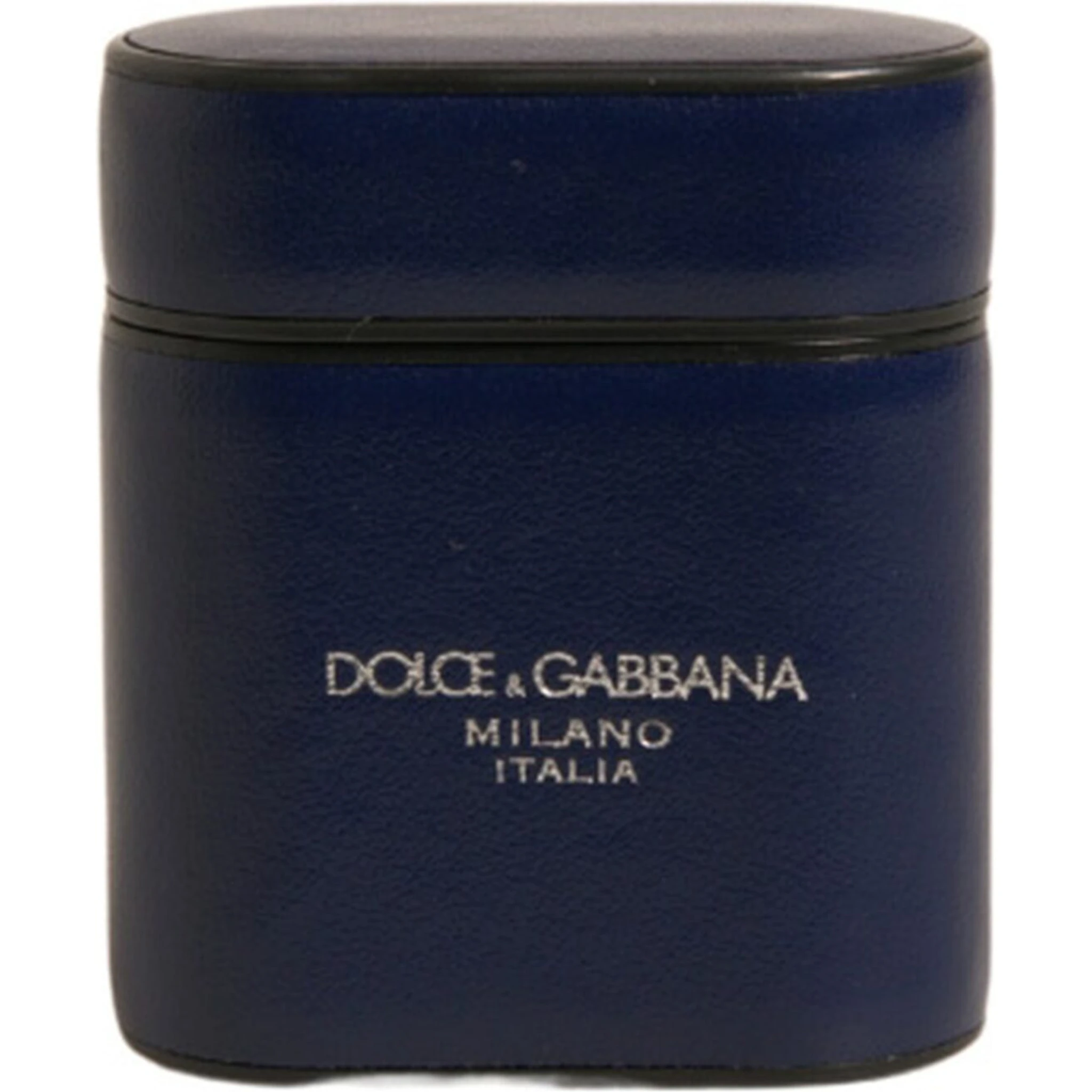 Blue Leather Logo Print Flip Holder Airpods Case