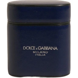 Blue Leather Logo Print Flip Holder Airpods Case