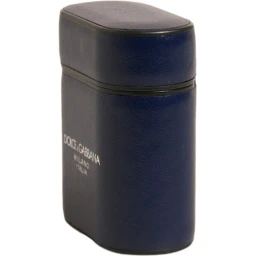 Blue Leather Logo Print Flip Holder Airpods Case