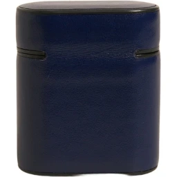 Blue Leather Logo Print Flip Holder Airpods Case