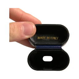 Blue Leather Logo Print Flip Holder Airpods Case