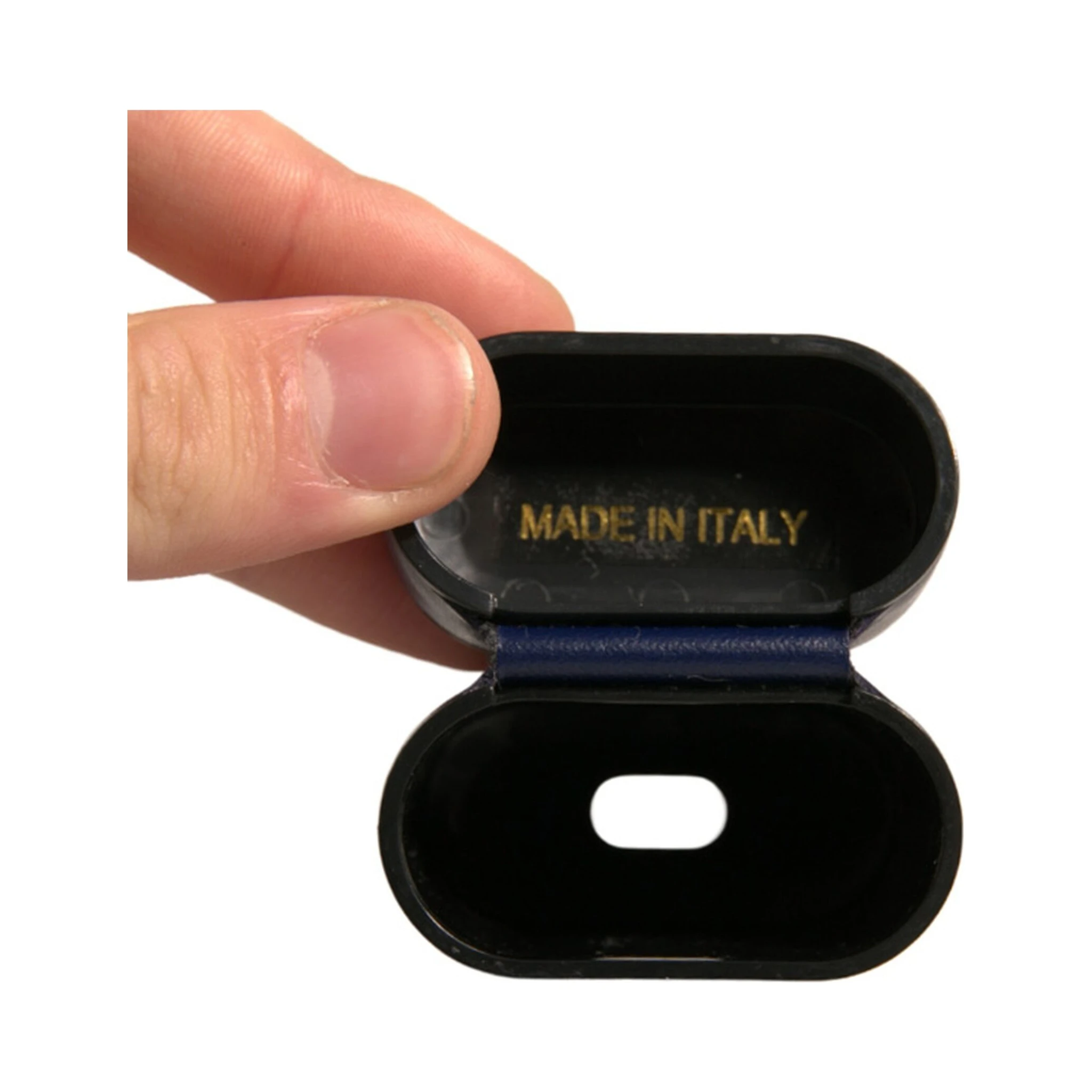 Blue Leather Logo Print Flip Holder Airpods Case