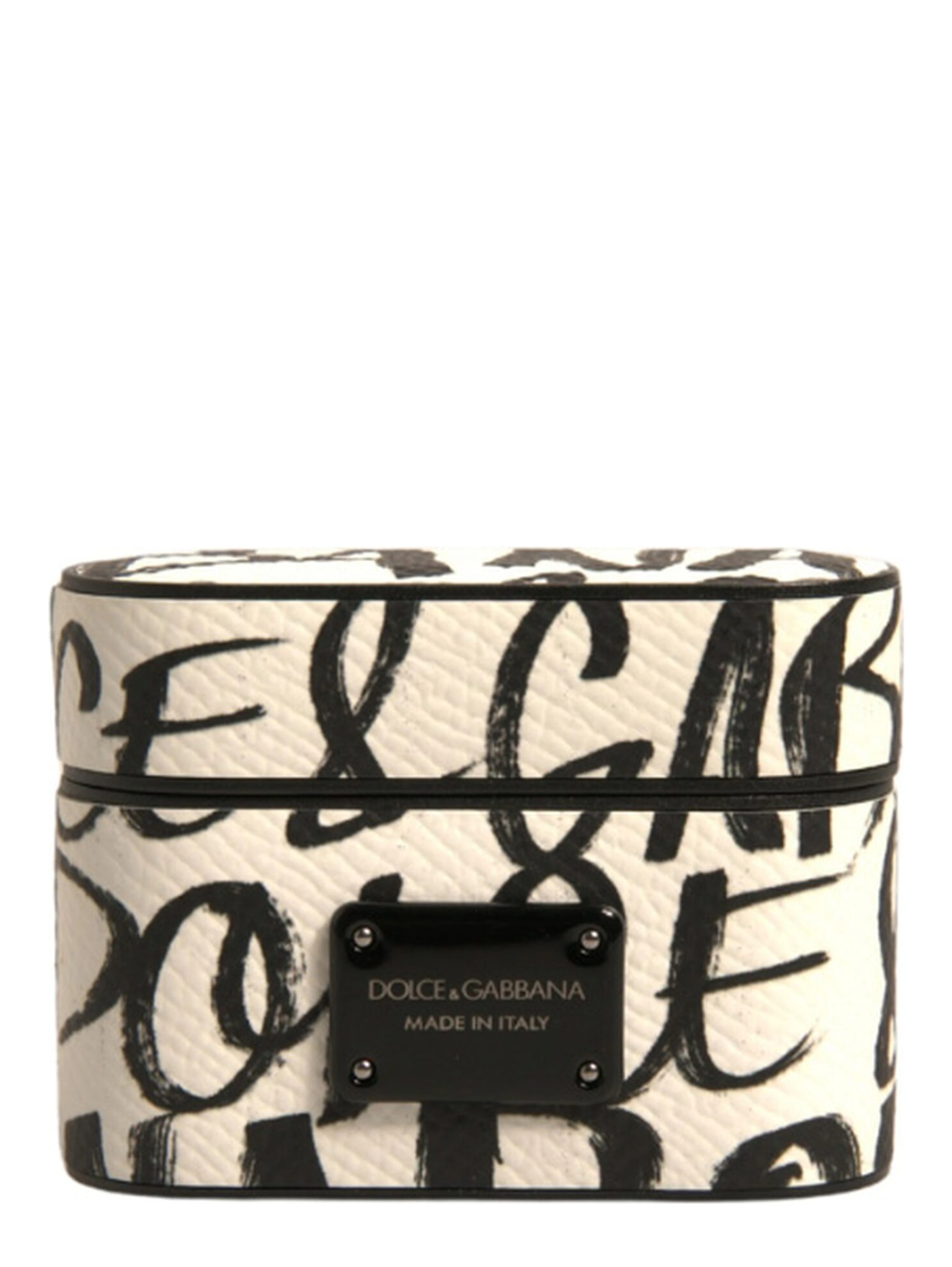 Black White Leather Scribble Embossed Logo Airpods Case