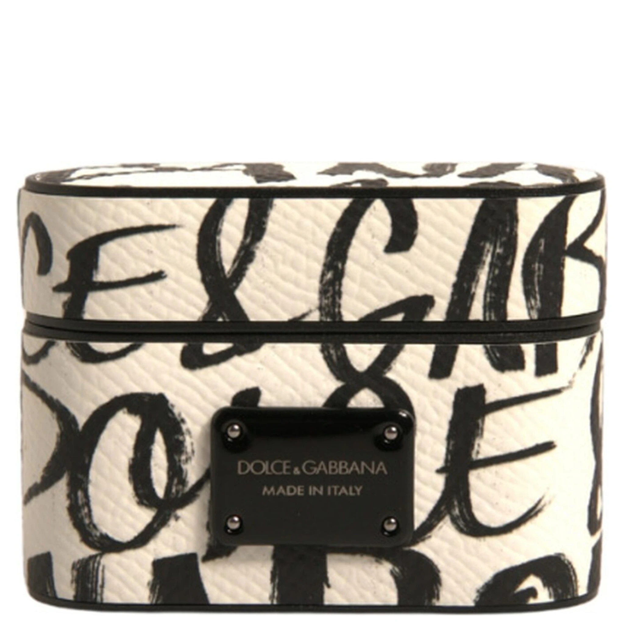 Black White Leather Scribble Embossed Logo Airpods Case