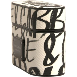 Black White Leather Scribble Embossed Logo Airpods Case