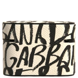 Black White Leather Scribble Embossed Logo Airpods Case