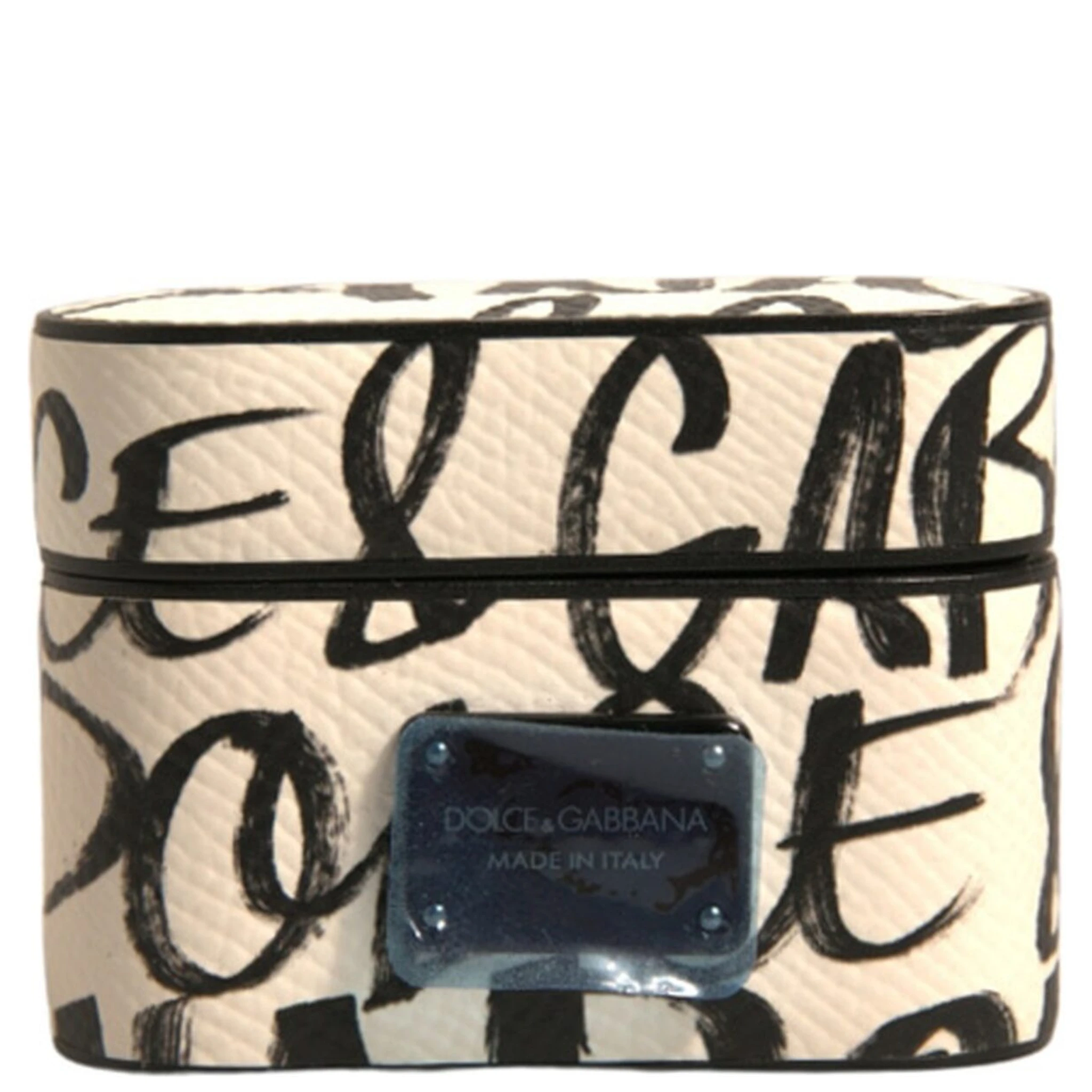 Black White Leather Scribble Embossed Logo Airpods Case