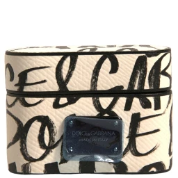 Black White Leather Scribble Embossed Logo Airpods Case