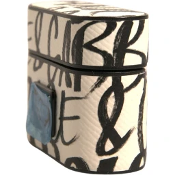 Black White Leather Scribble Embossed Logo Airpods Case