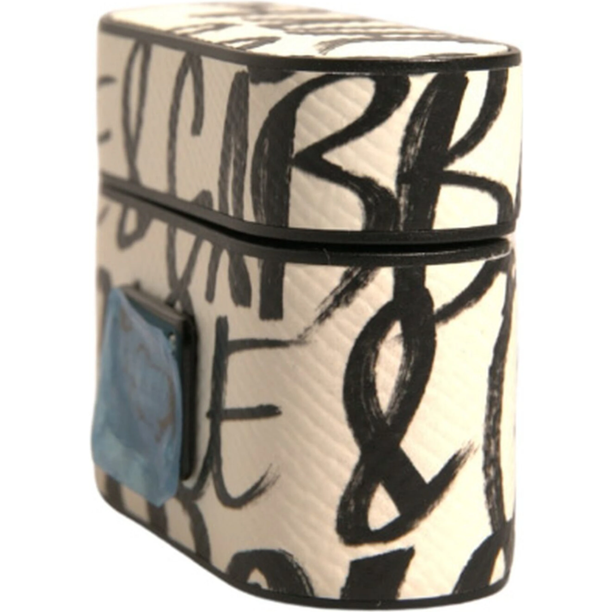 Black White Leather Scribble Embossed Logo Airpods Case