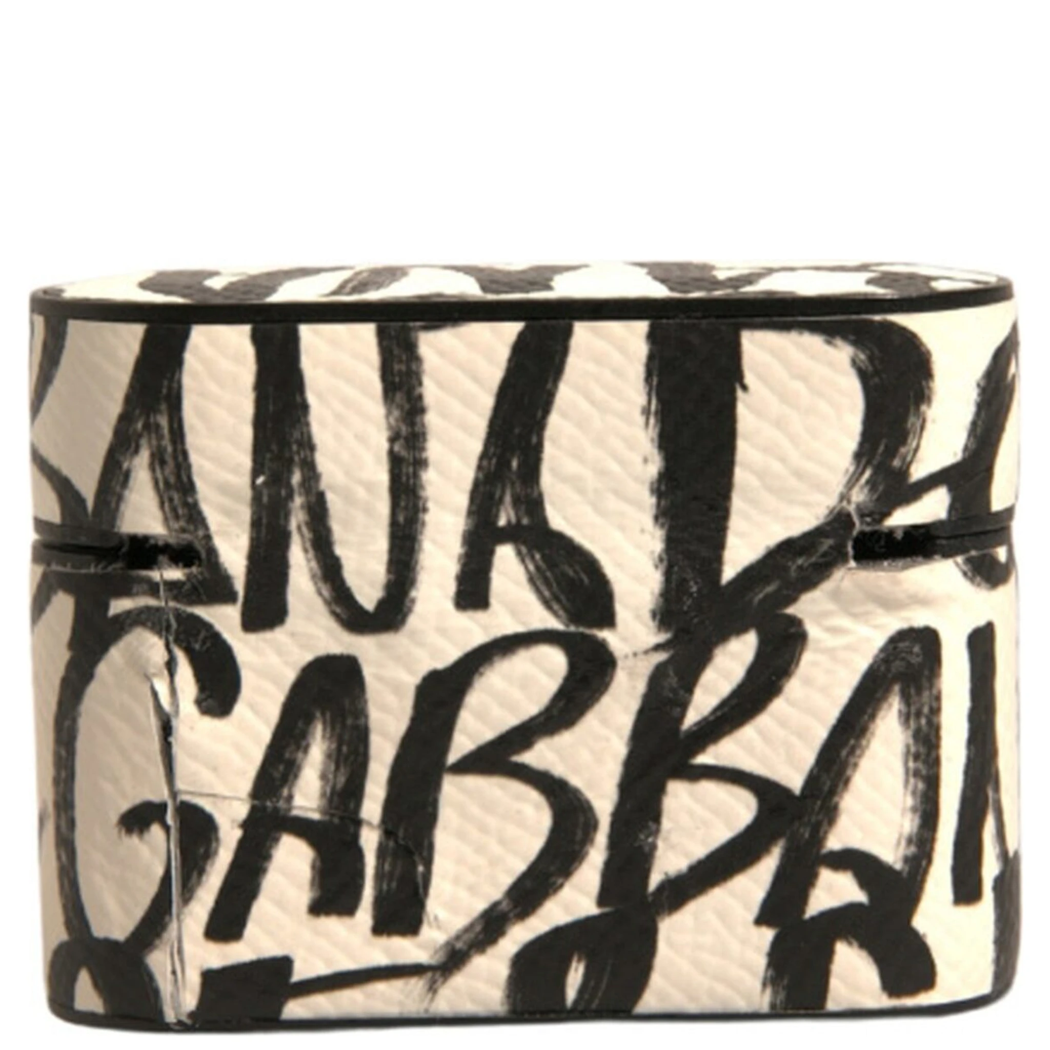 Black White Leather Scribble Embossed Logo Airpods Case