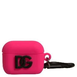 Pink Silicone Rubber Logo Embossed Airpods Case