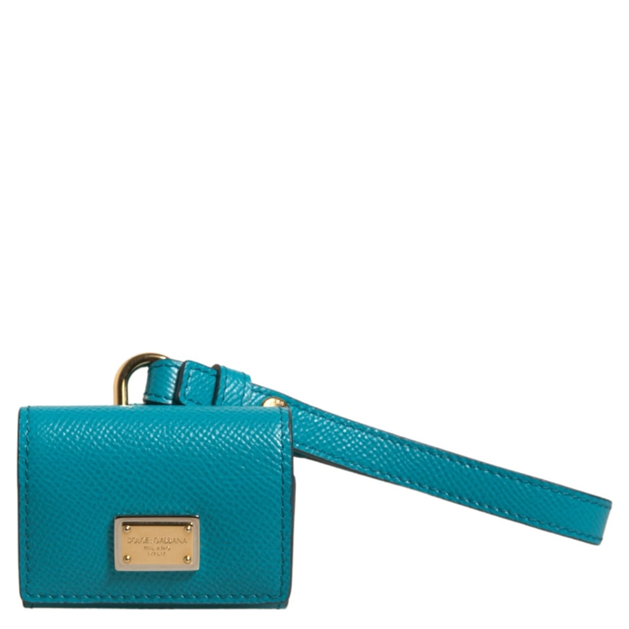 Green Logo Plaque Leather Gold Metal Strap Airpods Case