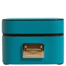 Green Leather Metal Logo Plaque Holder Airpods Case