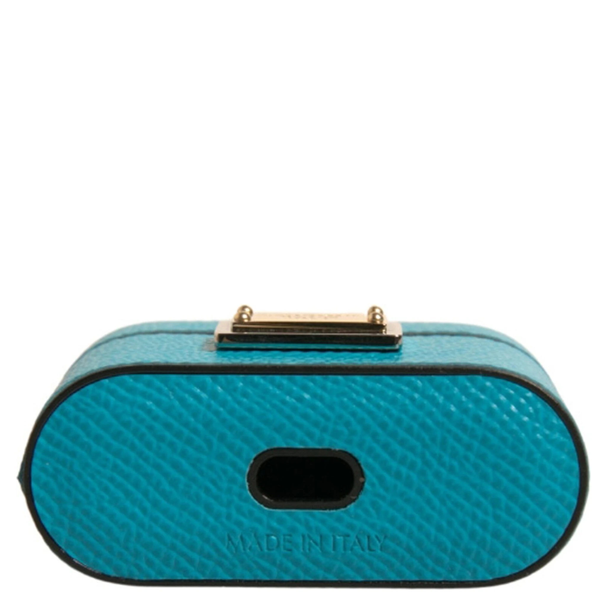 Green Leather Metal Logo Plaque Holder Airpods Case