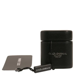 Black PVC Logo Print Flip Holder Airpods Case