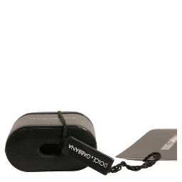 Black PVC Logo Print Flip Holder Airpods Case