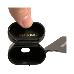 Black PVC Logo Print Flip Holder Airpods Case