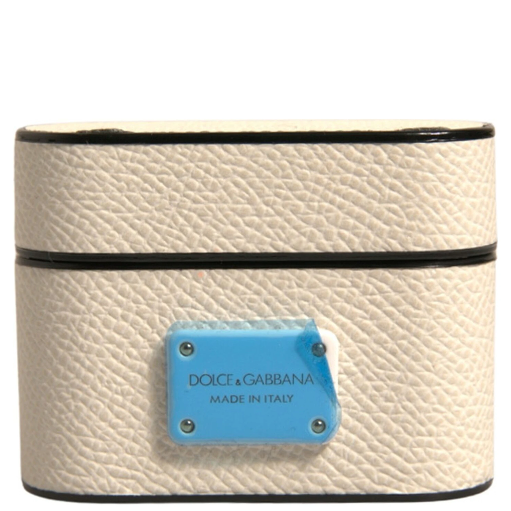 White Leather Metal Logo Plaque Holder Airpods Case