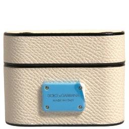 White Leather Metal Logo Plaque Holder Airpods Case