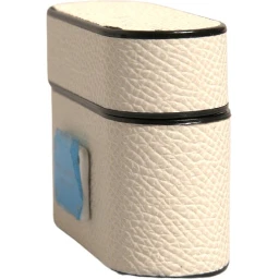 White Leather Metal Logo Plaque Holder Airpods Case