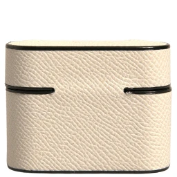 White Leather Metal Logo Plaque Holder Airpods Case