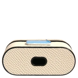 White Leather Metal Logo Plaque Holder Airpods Case