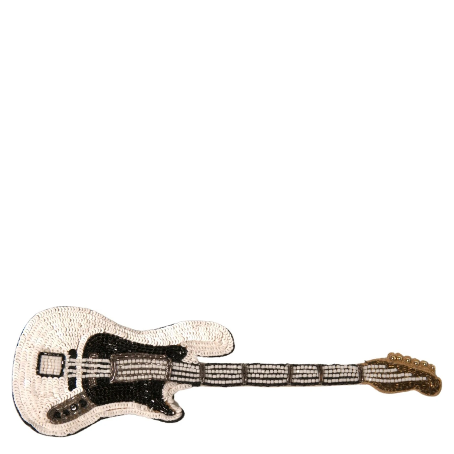 Gold Brass Beaded Guitar Pin Brooch