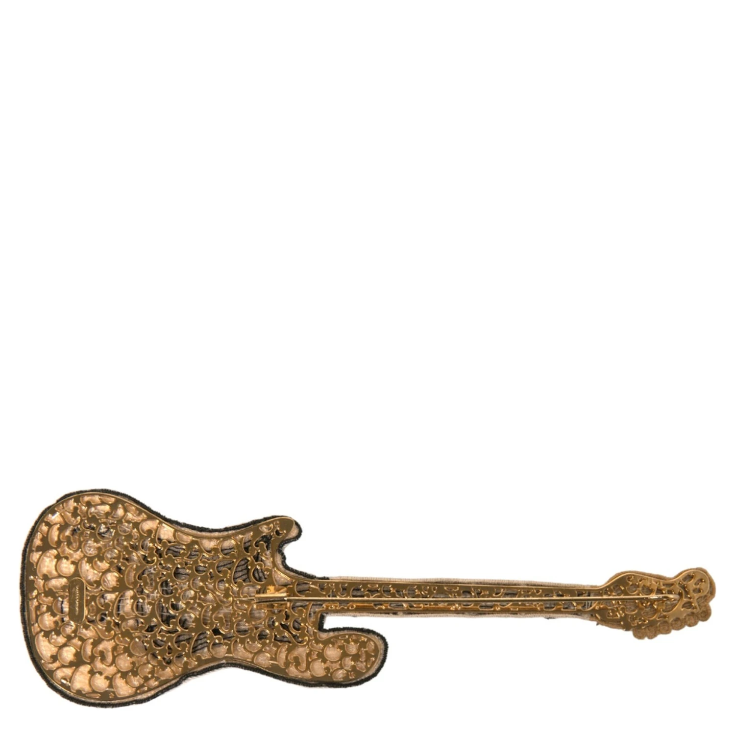 Gold Brass Beaded Guitar Pin Brooch