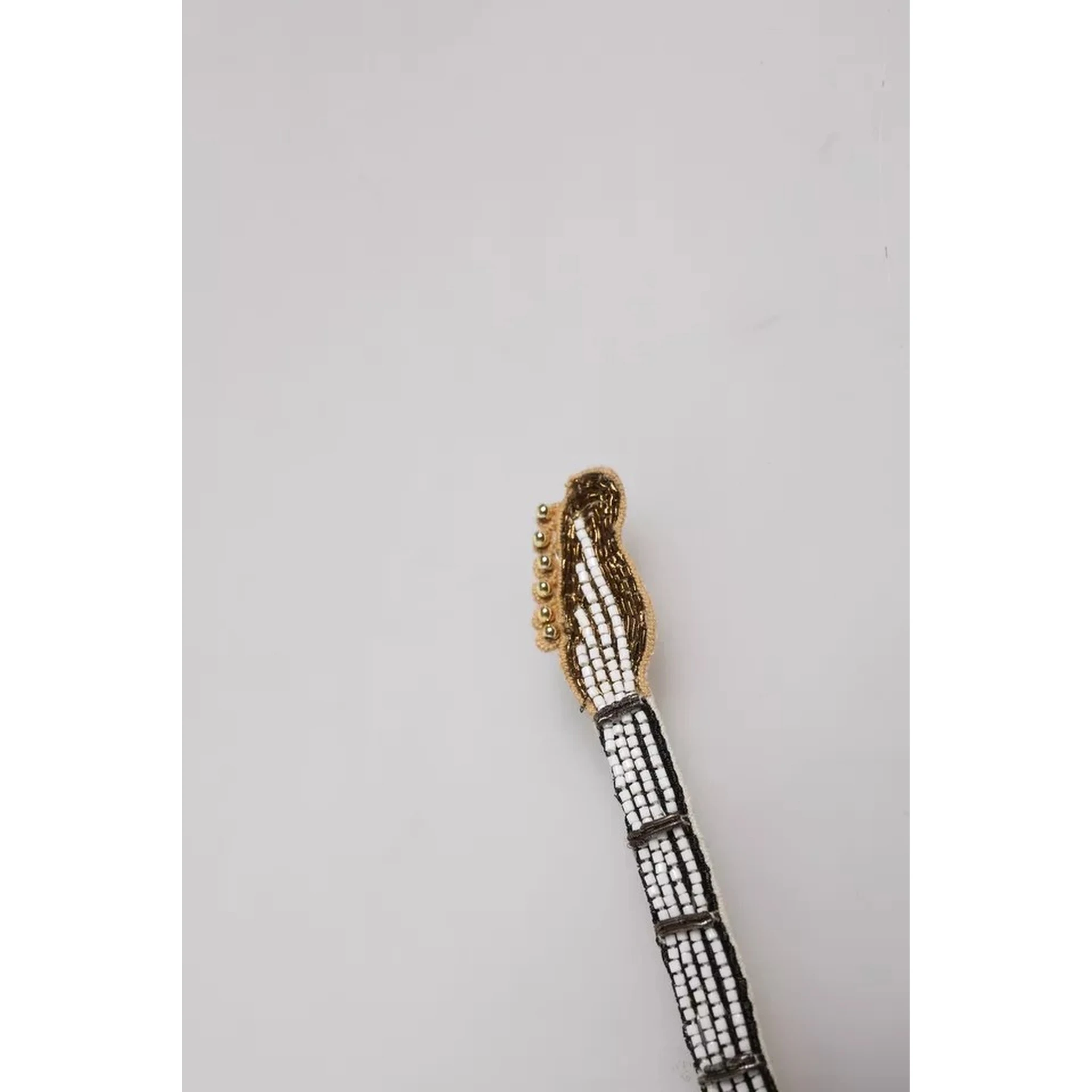 Gold Brass Beaded Guitar Pin Brooch