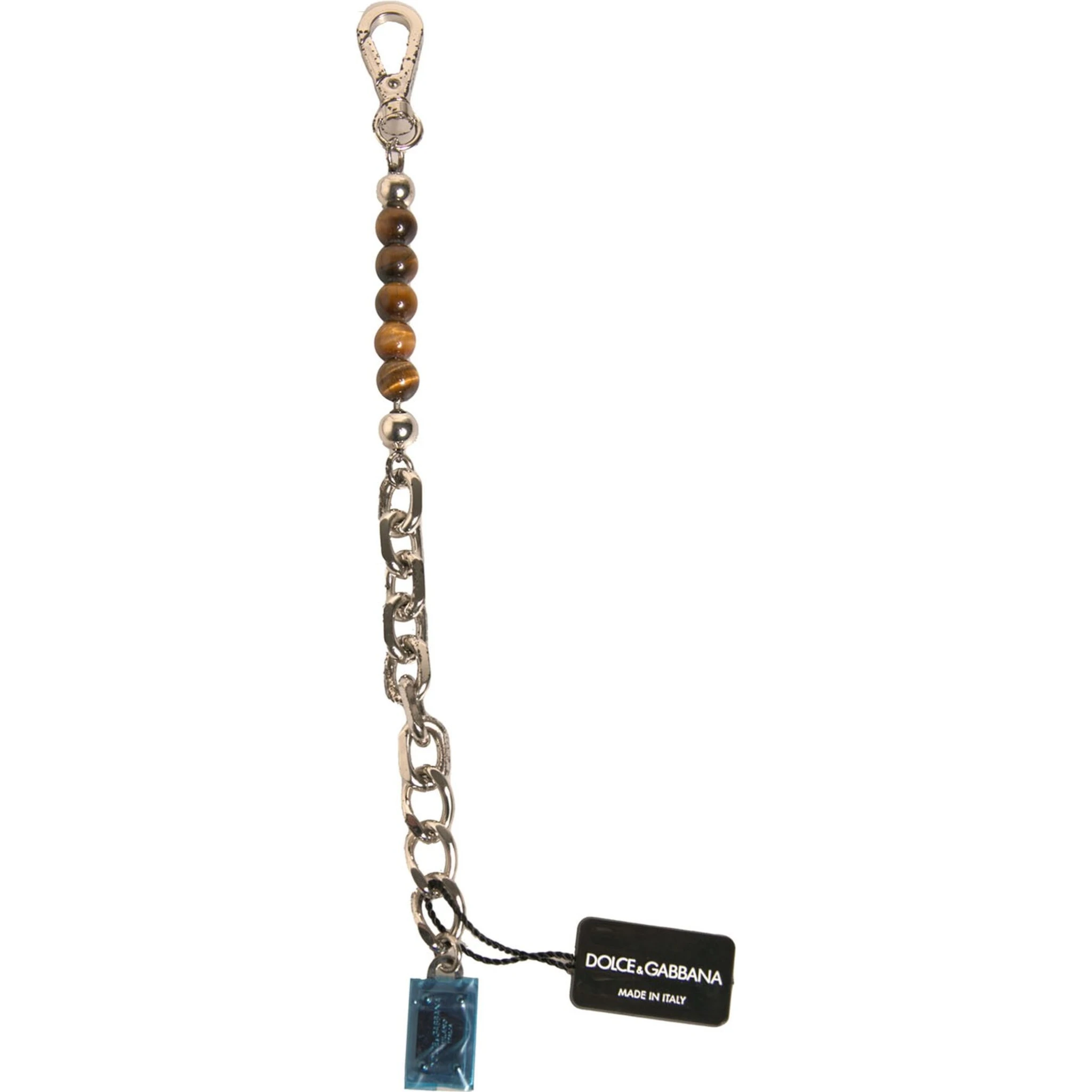 Silver Brass Chain Beaded Logo Plaque Keychain Keyring