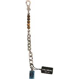 Silver Brass Chain Beaded Logo Plaque Keychain Keyring