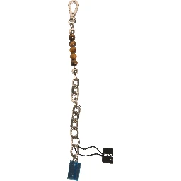 Silver Brass Chain Beaded Logo Plaque Keychain Keyring